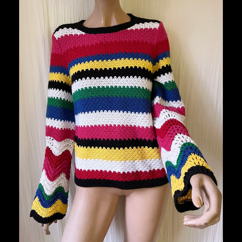 colorful striped cotton wool blend sweater by Alice + Olivia Medium